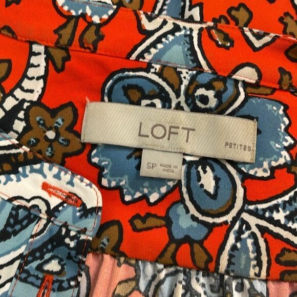 LOFT Coral Floral Shirt Dress Half Button Tie Belt PS - Picture 8 of 9